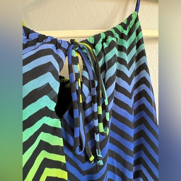 Sweet Storm Women’s Green Blue Chevron Spaghetti Strap Maxi Dress Size L - Picture 5 of 8